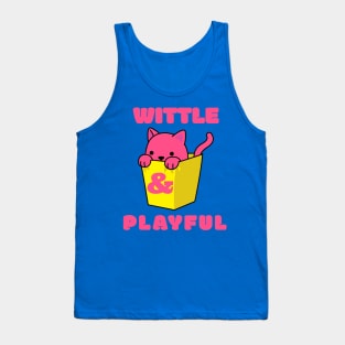 Little Cute Playful Pink Cat Wittle And Playful Playing WAP Kitten in a Yellow Bin Art Tank Top